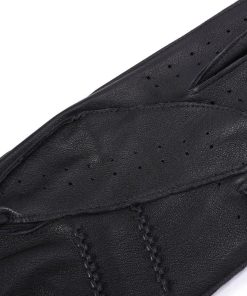 Black Full Finger Perforated Leather Gloves - Heavy Duty Driving & Cycling Mittens - Men's Fashion Genuine Leather Racing Access