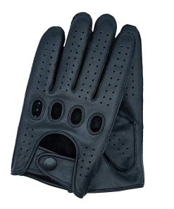 Classic Black Leather Driving Gloves for Men Red Contrast Stitching & Perforated Design Lightweight Unlined Summer Racing