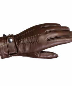 Classic Coffee Brown Leather Winter Gloves - Elegant Three-Stitch Detail Design - Soft Real Leather Warm Lined Gloves