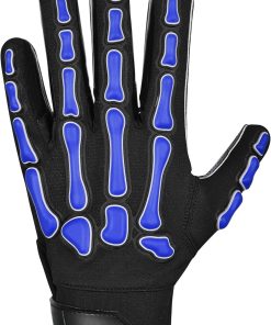 Full Finger American Football Gloves Black Blue Skeleton Print Breathable Non-Slip Outdoor Unisex All Seasons Hook Loop Closure