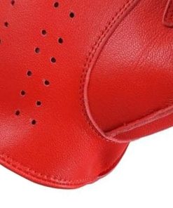 Luxury Red Genuine Leather Driving Gloves for Men & Women – Perforated Breathable Sheepskin Auto Racing Gloves – Classic Unlined