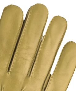 Premium Yellow Tan Genuine Leather Gloves – Luxury Soft Sheepskin Dress Gloves for Men – Elegant Three-Point Stitching & Elastic