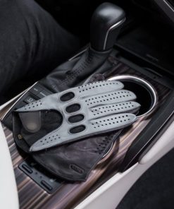 Retro Gray Leather Fingerless Driving Gloves with Knuckle Holes Anti-Slip Lightweight Breathable Motorbike Gloves Men's