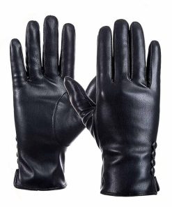 Women’s Elegant Black Leather Dress Gloves - Genuine Sheepskin Fashion Accessories - Soft Warm Lined Winter Gloves - Luxury Lady